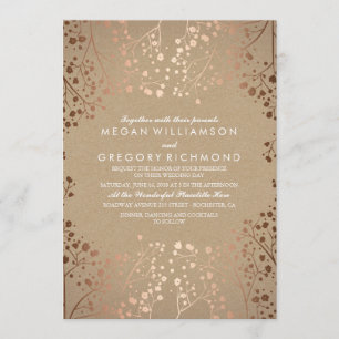 Invitation Rose Gold Bébé's Breath Floral Vintage Wedding