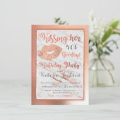 Invitation Rose Gold Birtdhay Party baiser lèvres sur marbre (Debout devant)