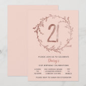 Invitation Rose Gold Birthday Girls 21e anniversaire invitati (Devant / Derrière)