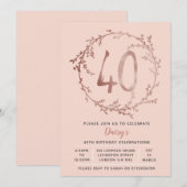 Invitation Rose Gold Birthday Girls 40e anniversaire invitati (Devant / Derrière)