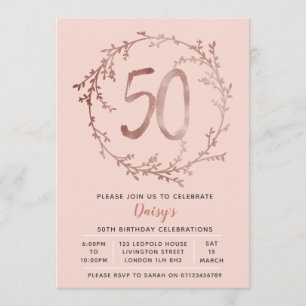 Invitation Rose Gold Birthday Girls 50e anniversai