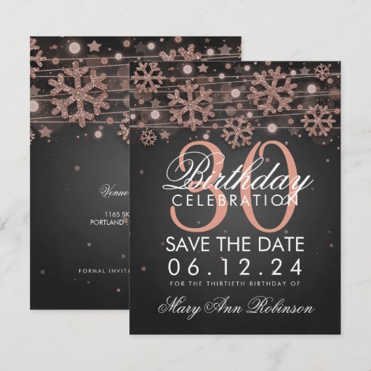 Invitation Rose Gold Black 30e anniversaire Date de sauvegard (Devant / Derrière)