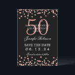 Invitation Rose Gold Black 50th Birthday Save Date Confetti<br><div class="desc">Elégant design "50th Birthday Party" avec faux confetti de parties scintillant et texte de détails. Facile à utiliser et facile à personnaliser. Commandez aujourd'hui !</div>