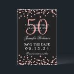 Invitation Rose Gold Black 50th Birthday Save Date Confetti<br><div class="desc">Elégant design "50th Birthday Party" avec faux confetti de parties scintillant et texte de détails. Facile à utiliser et facile à personnaliser. Commandez aujourd'hui !</div>