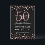 Invitation Rose Gold Black 50th Birthday Save Date & Détails<br><div class="desc">Elégant design "50th Birthday Party" avec faux confettis de parties scintillant & détails texte. Facile à utiliser et facile à personnaliser. Commandez aujourd'hui !</div>