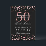 Invitation Rose Gold Black 50th Birthday Save Date & Détails<br><div class="desc">Elégant design "50th Birthday Party" avec faux confettis de parties scintillant & détails texte. Facile à utiliser et facile à personnaliser. Commandez aujourd'hui !</div>