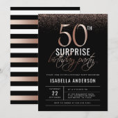 Invitation Rose Gold & Black 50th Surprise Anniversaire Party (Devant / Derrière)