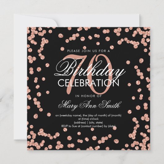 Invitation Rose Gold Black 70e anniversaire Parties scintilla (Devant)