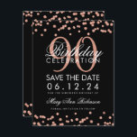 Invitation Rose Gold Black 90th Birthday Save Date Confetti<br><div class="desc">Elégant design "90e anniversaire fête" avec Rose Gold Faux Parties scintillant Confetti Noir et nom personnalisé et texte de détails. Facile à utiliser et facile à personnaliser. Commandez aujourd'hui !</div>