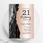 Invitation Rose Gold Black Agate 21e anniversaire<br><div class="desc">Black et rose or agate 21e anniversaire invitation fête. Design élégant et moderne avec arrière - plan de géométrie en pierre de pierre en marbre, faux or rose de parties scintillant et police de script de typographie. Carte invitation branchée parfaite pour une célébration anniversaire féminine élégante. Invitations Zazzle imprimées ou...</div>