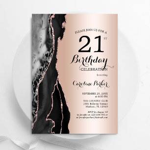 Invitation Rose Gold Black Agate 21e anniversaire