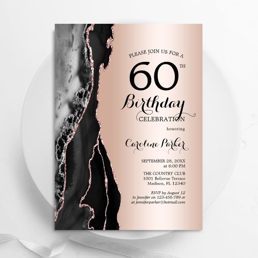 Invitation Rose Gold Black Agate 60e anniversaire