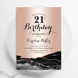 Invitation Rose Gold Black Agate Marbre 21e anniversaire<br><div class="desc">Black et rose or agate 21e anniversaire invitation fête. Design élégant et moderne avec arrière - plan de géométrie en pierre de pierre en marbre, faux or rose de parties scintillant et police de script de typographie. Carte invitation branchée parfaite pour une célébration anniversaire féminine élégante. Invitations Zazzle imprimées ou...</div>