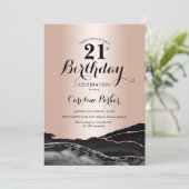 Invitation Rose Gold Black Agate Marbre 21e anniversaire (Debout devant)