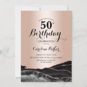 Invitation Rose Gold Black Agate Marbre 50e anniversaire (Devant)