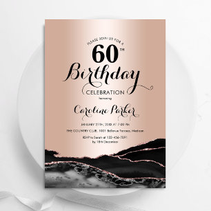 Invitation Rose Gold Black Agate Marbre 60e anniversaire