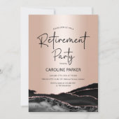 Invitation Rose Gold Black Agate Parti de retraite (Devant)