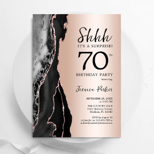 Invitation Rose Gold Black Agate Surprise 70e anniversaire