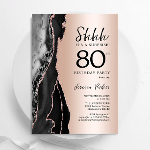 Invitation Rose Gold Black Agate Surprise 80e anniversaire