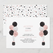 Invitation Rose Gold & Black Balloon Moderne 60 Anniversaire (Devant / Derrière)