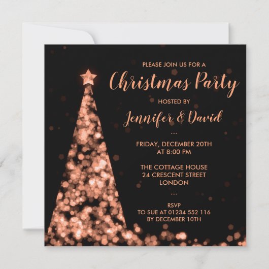 Invitation Rose Gold & Black Christmas Holiday Party (Devant)