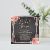 Invitation Rose Gold Black Floral Fête des mariées moderne (Debout devant)