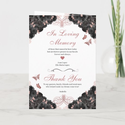 Invitation Rose Gold & Black Floral Tiara Quinceanera Program (Dos)