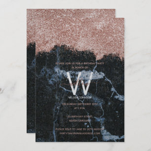 Invitation Rose Gold Black Marble Parties scintillant Toute a