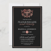 Invitation Rose Gold & Black Masquerade Sweet 16 Typographie (Devant)