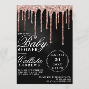 Invitation Rose Gold Black Metallic Parties scintillant Baby
