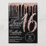 Invitation Rose Gold Black Metallic Parties scintillant Driet<br><div class="desc">Cette invitation à la fête d'anniversaire de sweet sixteen fillette et glamour est parfaite pour une fille élégante et branchée. Il présente des parties scintillant en or rose brillant imbriquées sur un arrière - plan métallique brossé noir. La typographie est un script cursif élégant avec une police serif moderne pour...</div>