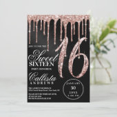 Invitation Rose Gold Black Metallic Parties scintillant Drips (Debout devant)