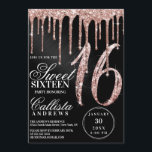 Invitation Rose Gold Black Metallic Parties scintillant Drips<br><div class="desc">Cette invitation à la fête d'anniversaire de sweet sixteen girly et glamour est parfaite pour une fille élégante et branchée. Il présente des gouttes de parties scintillant d'or rose brillant imbriquées sur un arrière - plan métallique brossé noir. La typographie est un élégant script cursif avec une police serif moderne...</div>