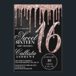 Invitation Rose Gold Black Metallic Parties scintillant Drips<br><div class="desc">Cette invitation à la fête d'anniversaire de sweet sixteen girly et glamour est parfaite pour une fille élégante et branchée. Il présente des gouttes de parties scintillant d'or rose brillant imbriquées sur un arrière - plan métallique brossé noir. La typographie est un élégant script cursif avec une police serif moderne...</div>