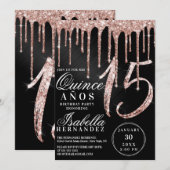 Invitation Rose Gold Black Metallic Parties scintillant Drive (Devant / Derrière)