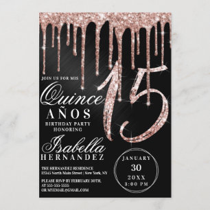 Invitation Rose Gold Black Metallic Parties scintillant Drive