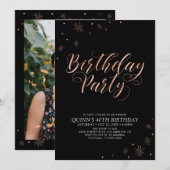 Invitation Rose Gold & Black Modern Chic Adulte fête d'annive (Devant / Derrière)