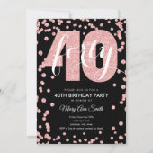 Invitation Rose Gold Black Parties scintillant 40e anniversai (Devant)