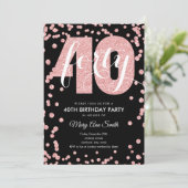 Invitation Rose Gold Black Parties scintillant 40e anniversai (Debout devant)