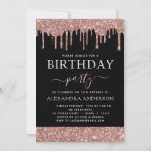 Invitation Rose Gold Black Parties scintillant N'importe quel (Devant)