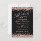 Invitation Rose Gold Black Parties scintillant N'importe quel (Devant)