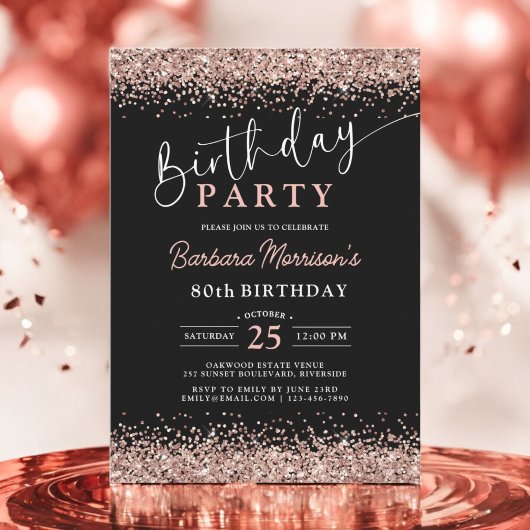 Invitation Rose Gold Black Parties scintillant N'importe quel