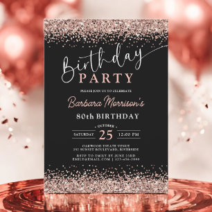 Invitation Rose Gold Black Parties scintillant N'importe quel