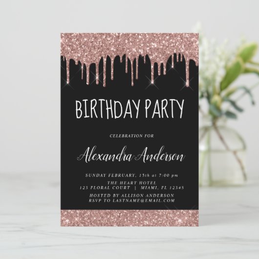 Invitation Rose Gold Black Parties scintillant N'importe quel (Debout devant)
