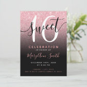 Invitation Rose Gold Black Parties scintillant Ombre 16e anni (Debout devant)