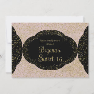 Invitation Rose Gold Black Starry Glitter Sweet 16 Anniversai