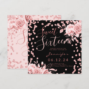 Invitation Rose Gold Black Sweet 16 Parties scintillant Confe