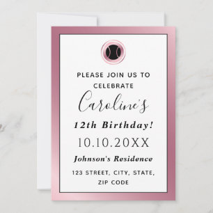 Invitation Rose Gold Black Tennis Ball mignonne Girly Athleti