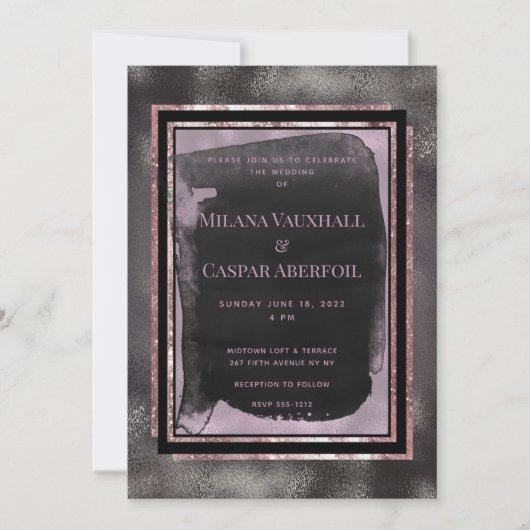Invitation Rose Gold & Black Watercolor Gallery Mariage (Devant)