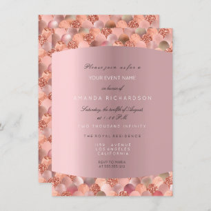 Invitation Rose Gold Black White Mermaid Scales Blush Bride